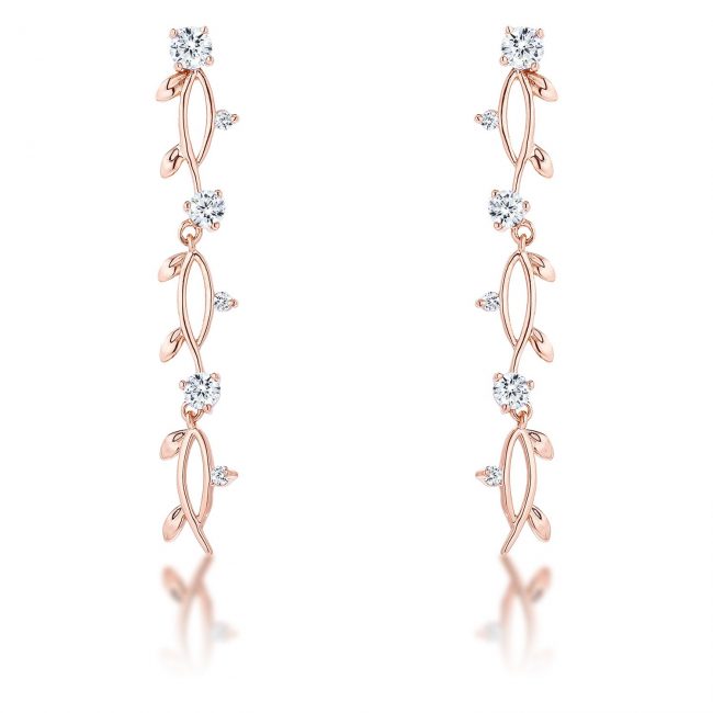 1.1Ct Vine Design Rose Gold Plated Earrings