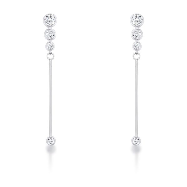 1.2Ct Graduated Rhodium Plated Drop Cubic Zirconia Earrings.