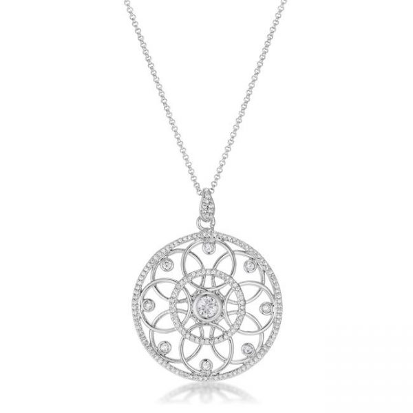 1.4 Ct Rhodium Pendant Necklace with Interlocking Circles and CZ