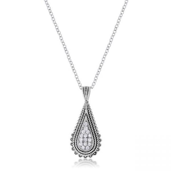 .37 Ct Tear Drop Rhodium Pendant Necklace with CZ