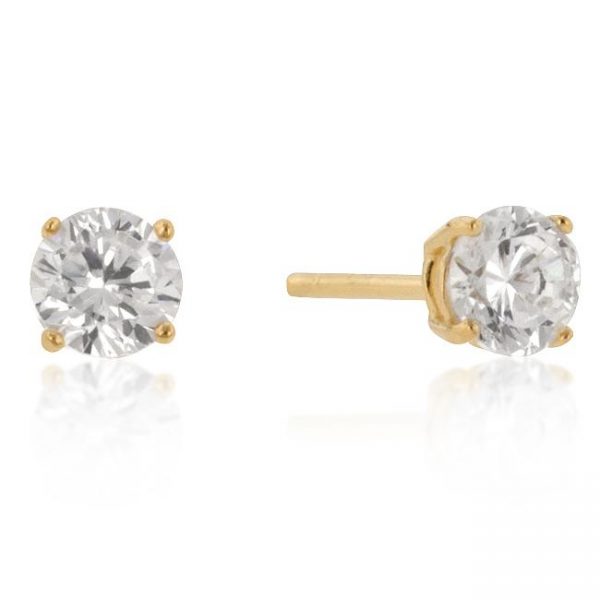 5mm New Sterling Round Cut Cubic Zirconia Studs Gold