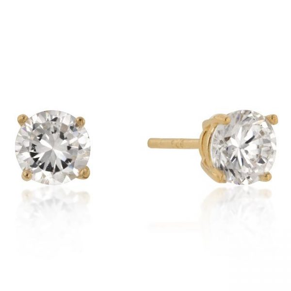 6mm New Sterling Round Cut Cubic Zirconia Studs Gold