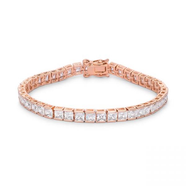 9.7Ct Princess Cut 7in CZ Rose Gold Bracelet