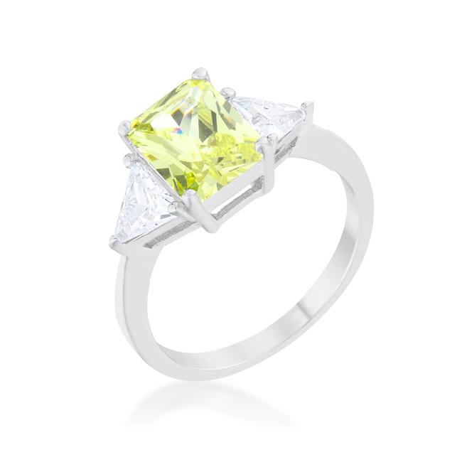 Classic Peridot Rhodium Engagement Ring