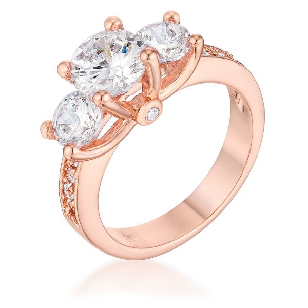 Dazzling Three Stone Engagement Ring with CZ