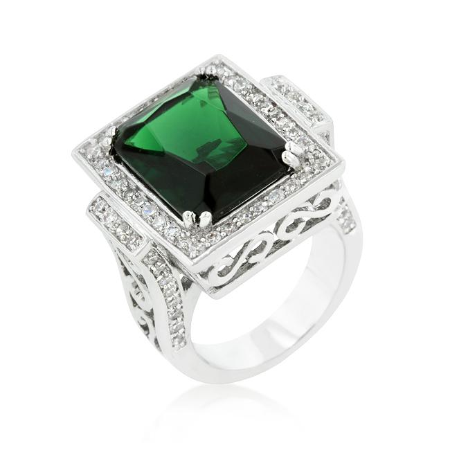 Emerald Green Classic Cocktail Ring LUSTER JEWEL   Emerald Green Classic Cocktail Ring 