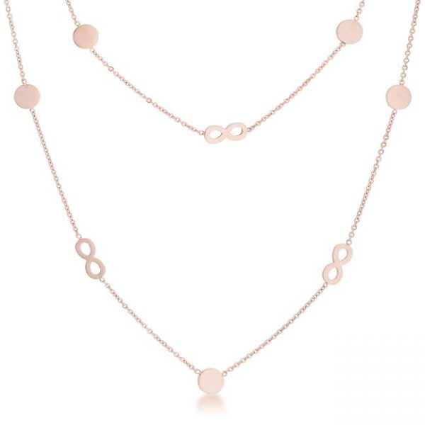 Krystal Rose Gold Stainless Steel Infinity Station Layer Necklace