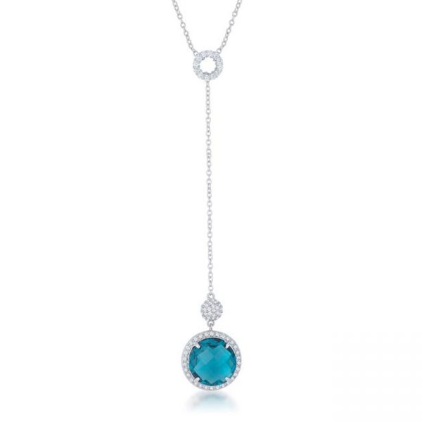 Lori 10.9ct Aqua CZ Rhodium Classic Drop Lariat Necklace