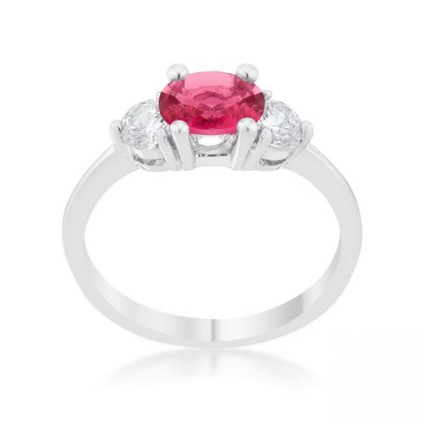 Miranna 1.2ct Fuchsia CZ Rhodium Classic Oval Ring