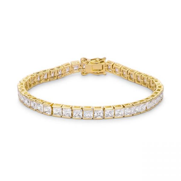 Princess Cut CZ Gold Tone Tennis Bracelet
