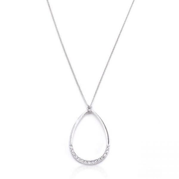 Rhodium Plated Crystal Teardrop Necklace