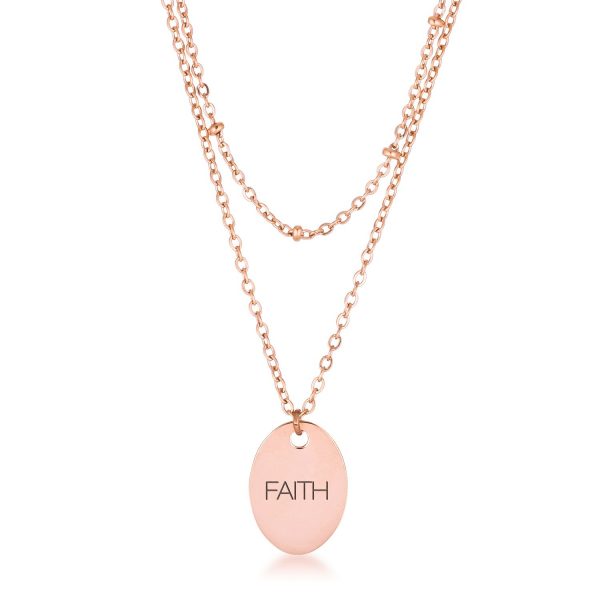 Rose Gold Plated Double Chain "FAITH" Necklace