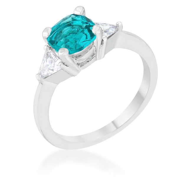 Shonda 1.8ct Aqua CZ Rhodium Cushion Classic Statement Ring