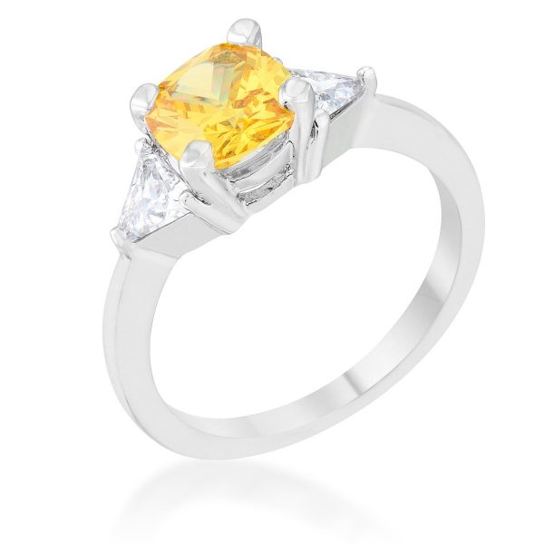 Shonda 1.8ct Canary CZ Rhodium Cushion Classic Statement Ring