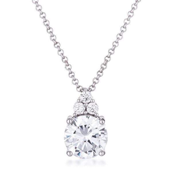 Simple Rhodium Plated 9mm Clear CZ Pendant