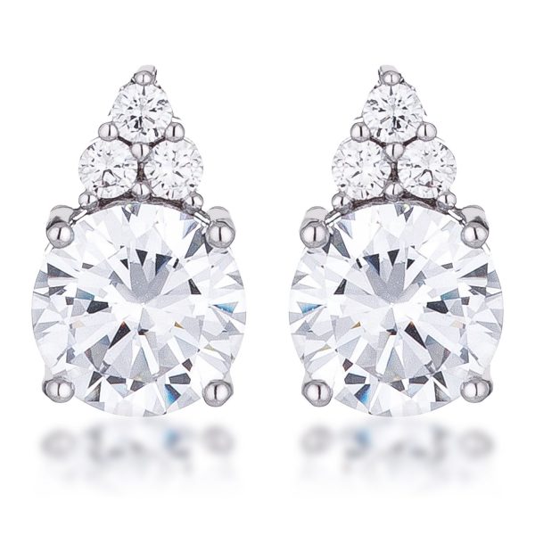 Simple Rhodium Plated 9mm Clear CZ Stud Earring