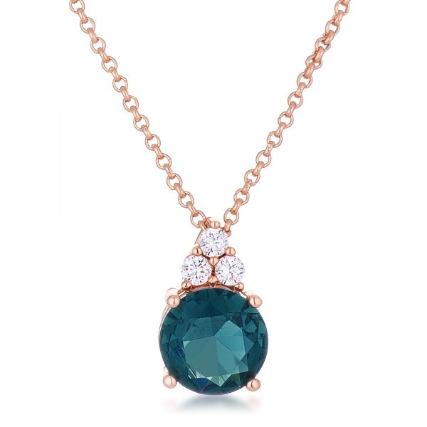 Simple Rose Gold Plated 9mm Blue Green CZ Pendant