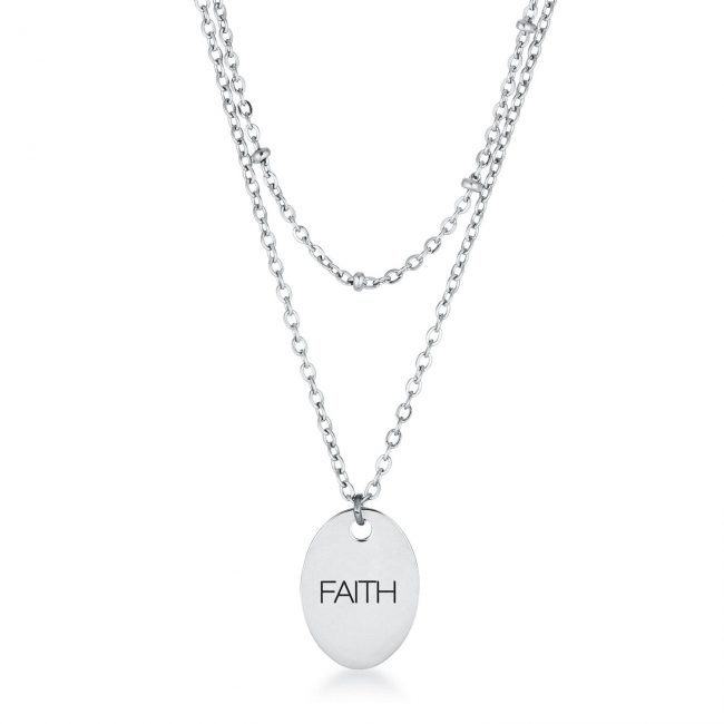 Stainless Steel Double Chain "FAITH" Necklace